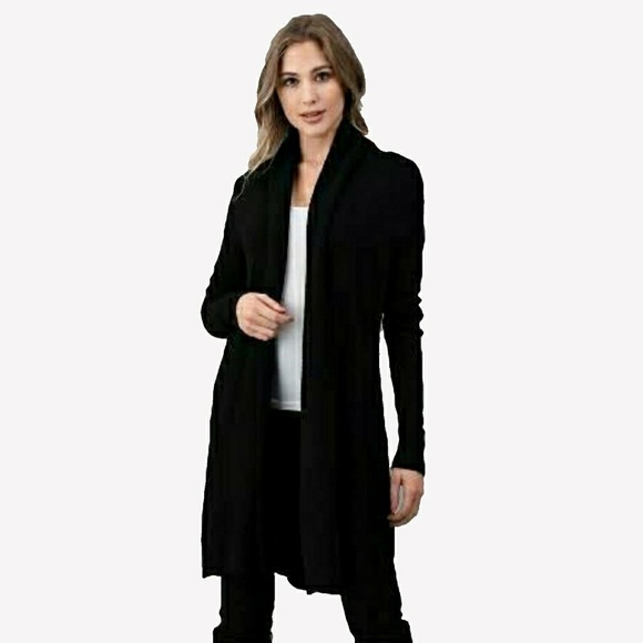 °SALE°°NWT-BLK CASHMERE SHAWL COLLAR OPEN CARDIGAN - Picture 5 of 7